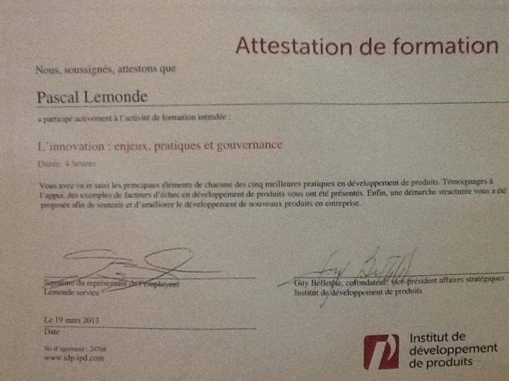 Training certificate Saint-Hyacinthe