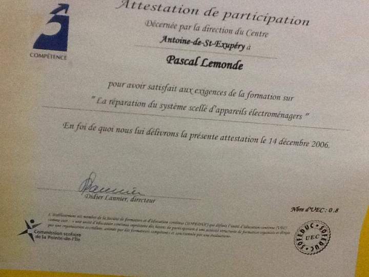Attestation of participation Saint-Hyacinthe