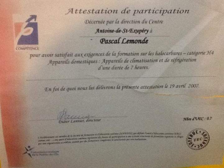Attestation of participation Saint-Hyacinthe
